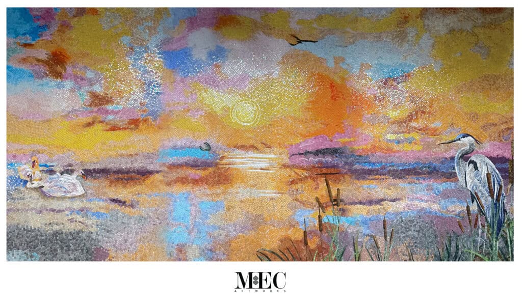 sunset and swan mosaic tile art