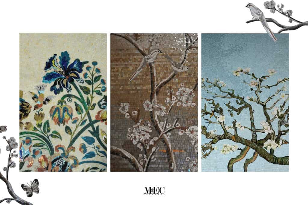 nature-inspired mosaic tile art botanical leaves and branches
