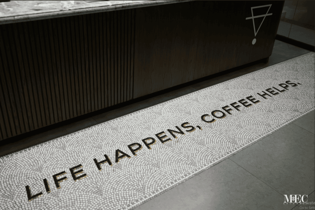 life happens, coffee helps typography mosaic art installation