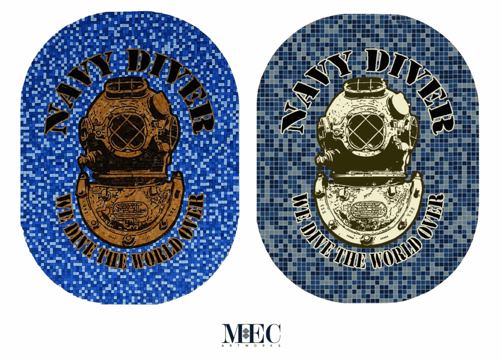 Navy diver emblem installed in pool
