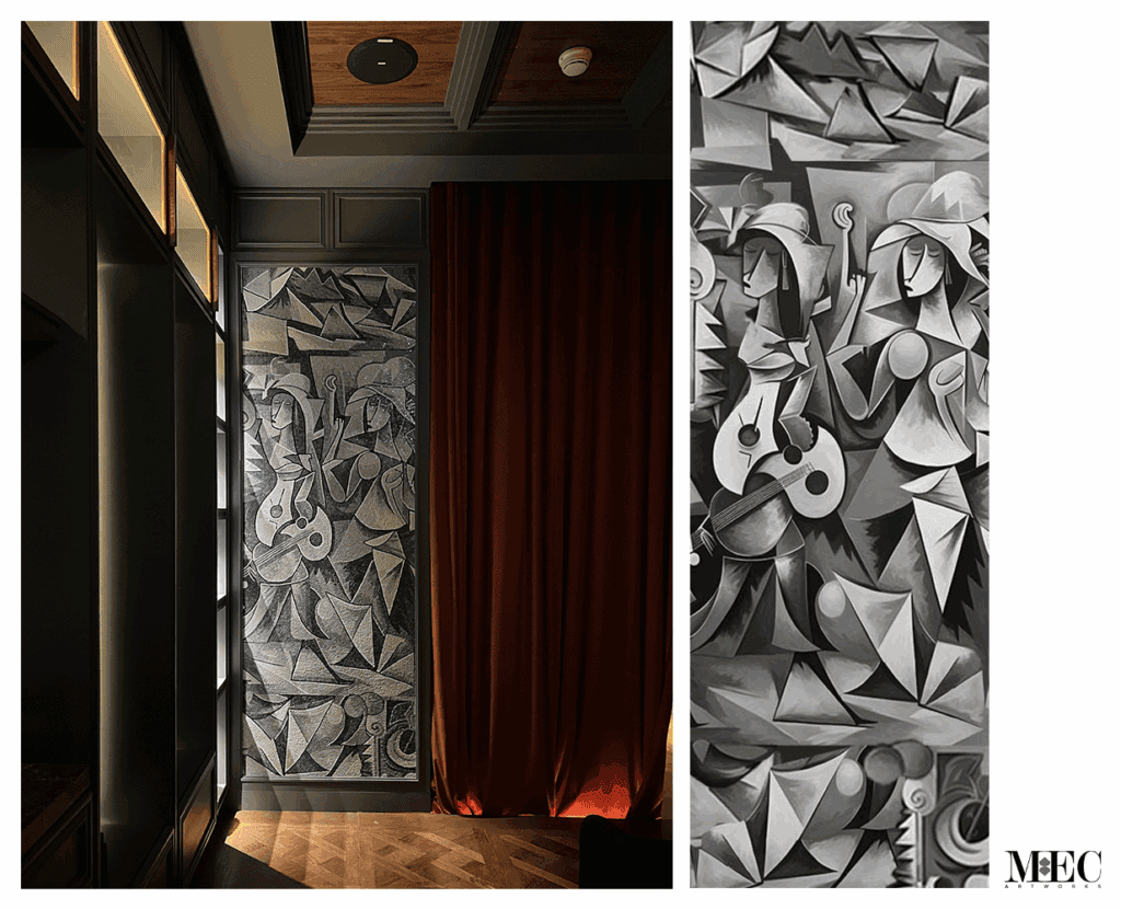 artistic wall mosaic mural black and white details