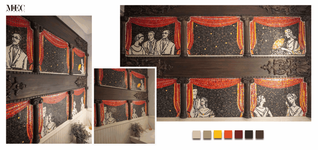 24K gold circus tile art in mosaics frame installation