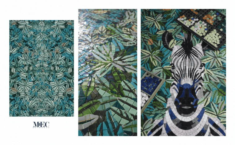 animal mosaic tile art zebra in tropical setting