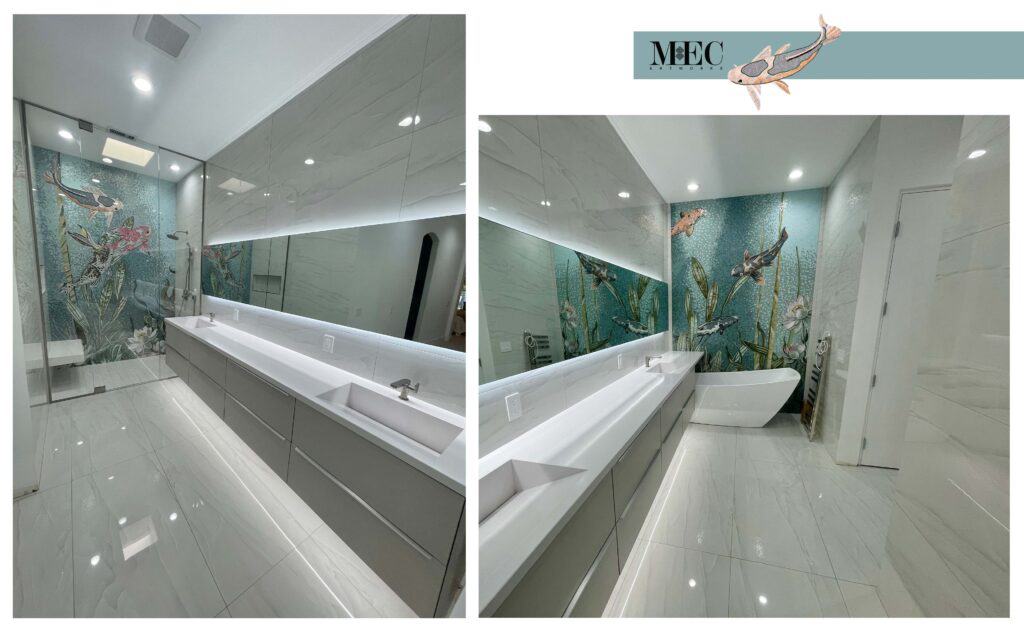koi fish mosaic tile art bathroom backsplash shower wall