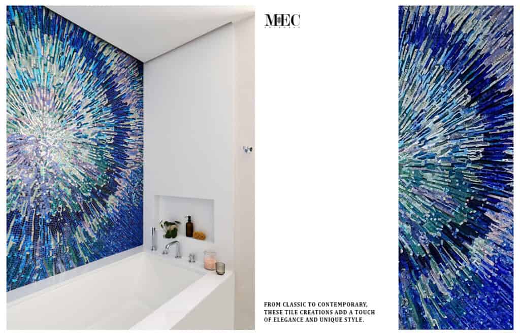 deep blue mosaic tile art backsplash