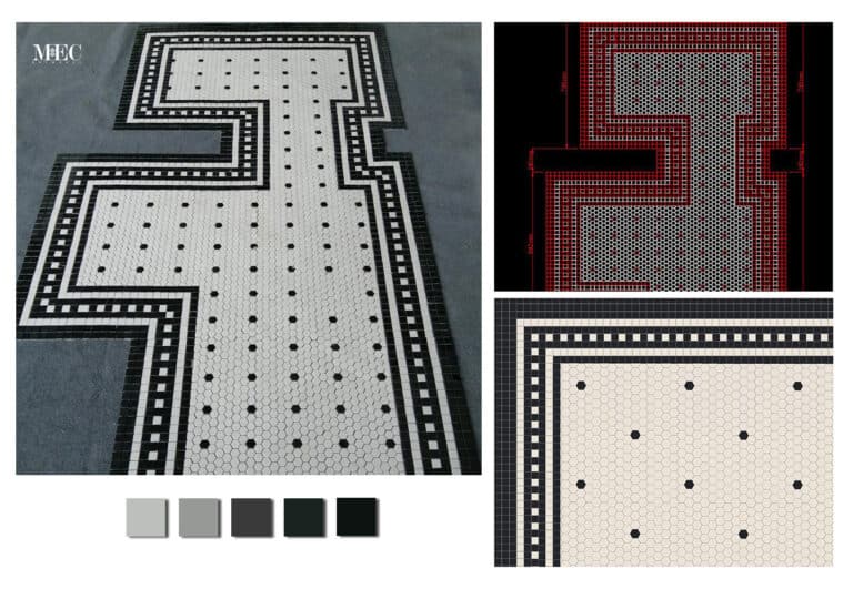 black and white mosaic artful penny tile marble