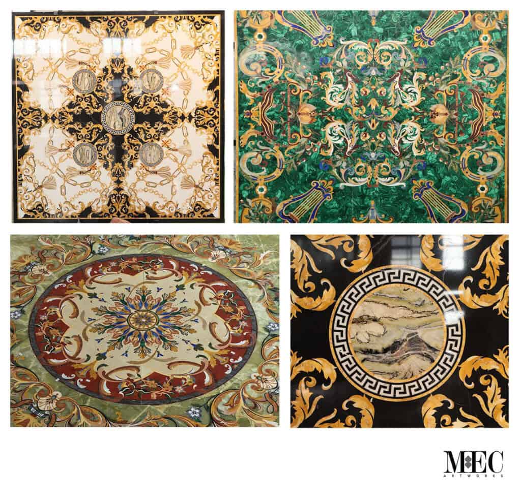 Waterjet floor medallion rugs
