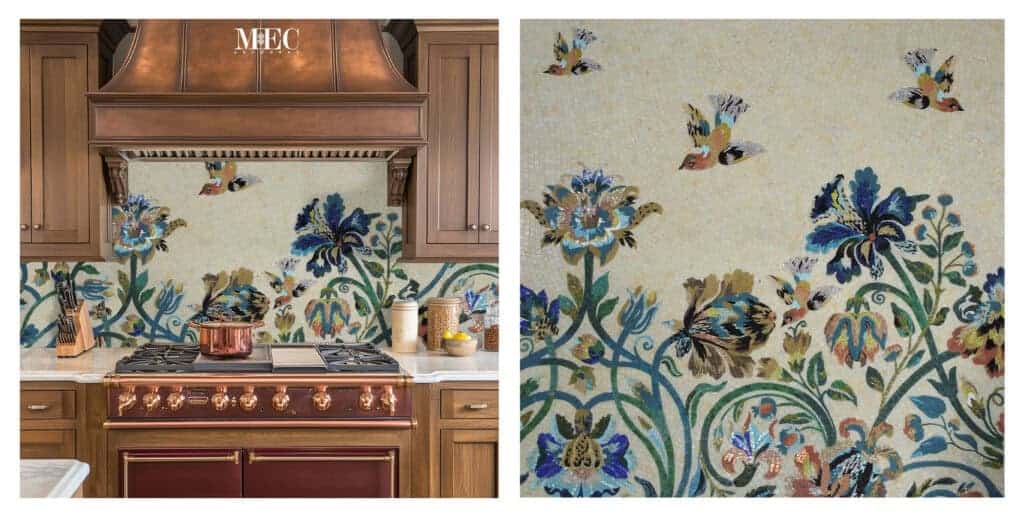 botanical floral kitchen mosaic backsplash