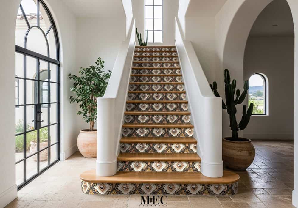 Statement Stair Riser Framing Elegance: Mosaic Borders and Stair Risers That Inspire Design ...