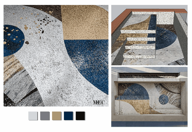 abstract mosaic gold and blue pool banner