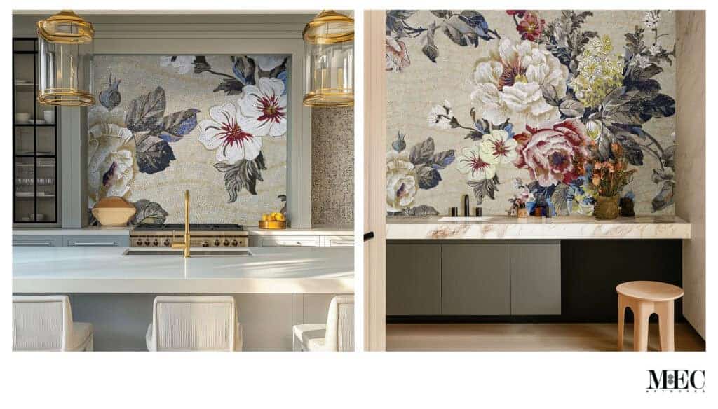 rose petal glass mosaic floral kitchen backsplash
