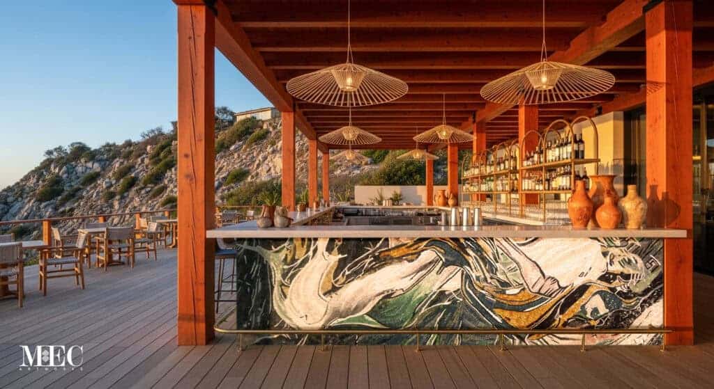 kitchen island bar mosaic outdoor installation
