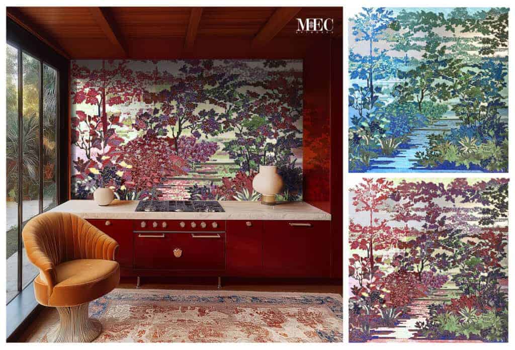 crimson tropical foliage mosaic