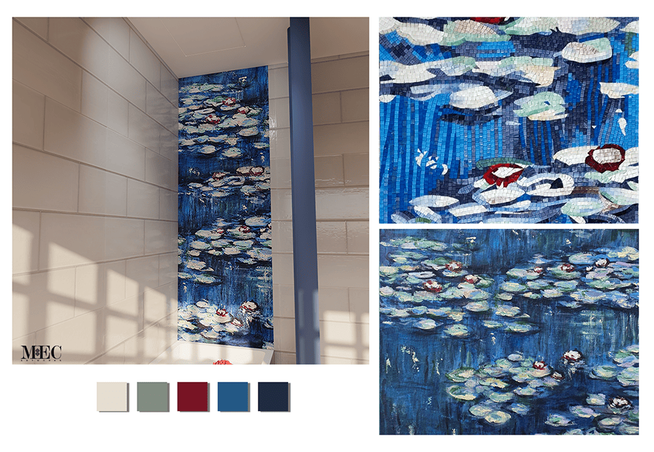 ミゲル・イバルス・ロカ ブルー花瓶 インテリア アート 額縁 In Bloom: A Serene Water Lily Glass Mosaic Mural for a Bathroom