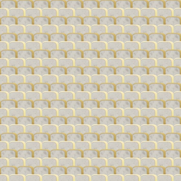 Golden Arch Marble Mosaic marble mosaic with interlocking arch-shaped tiles outlined in gold, creating a soft, elegant wave-like pattern.