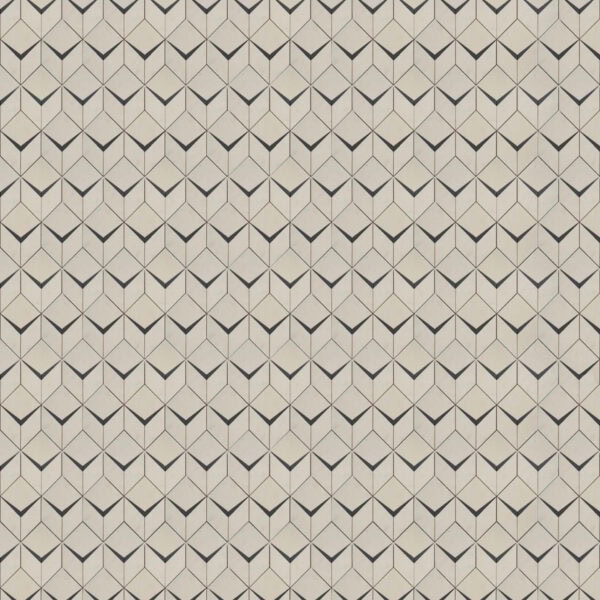 Beige marble mosaic featuring a geometric cube pattern with soft gray outlines, creating a subtle three-dimensional optical illusion effect