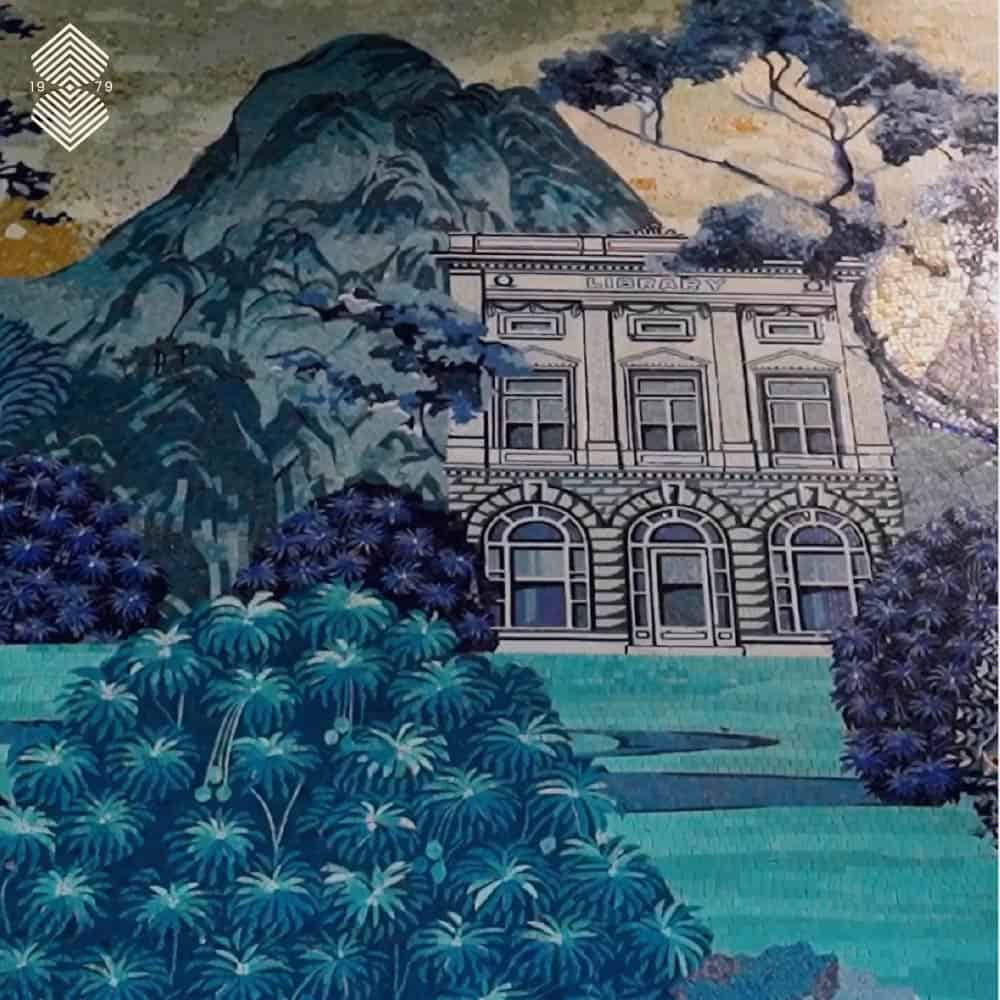 Blue mosaic wall mural