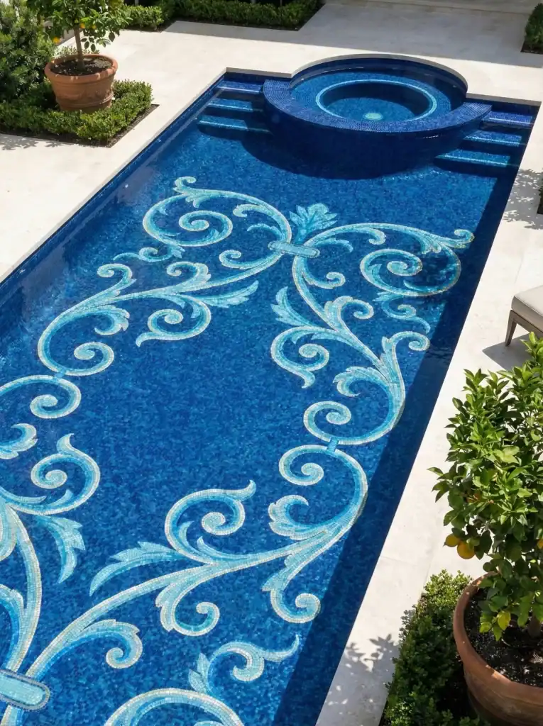 Scrolll Pool Classic Scroll Pool Mosaic - MEC Artworks