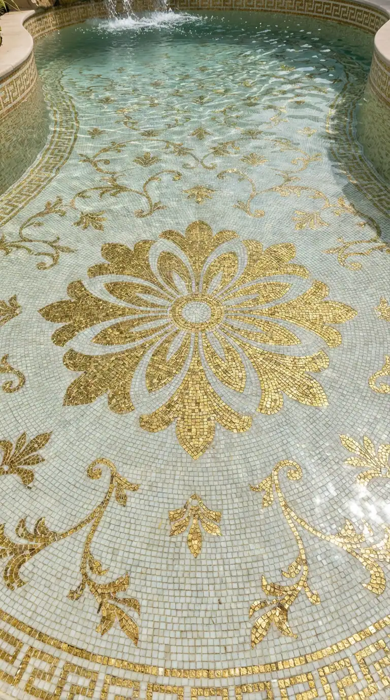 Ivory & Gold Pool Mosaic Design - Image 3