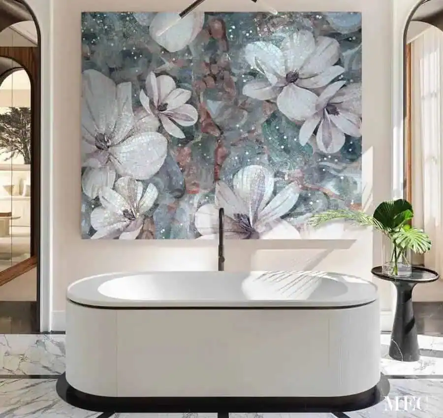 Floral bathroom mosaic wall design
