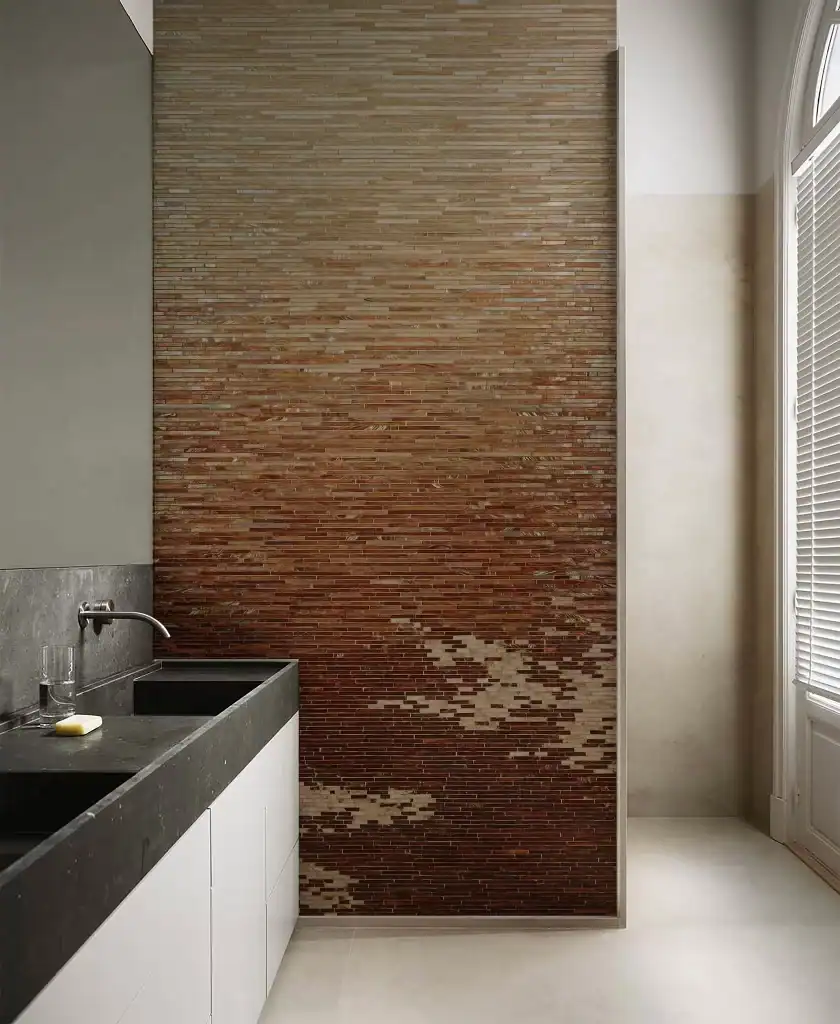 Copper Fade Linear Mosaic kitchen wall