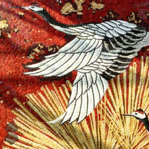 Golden Crane Mosaic for Wall