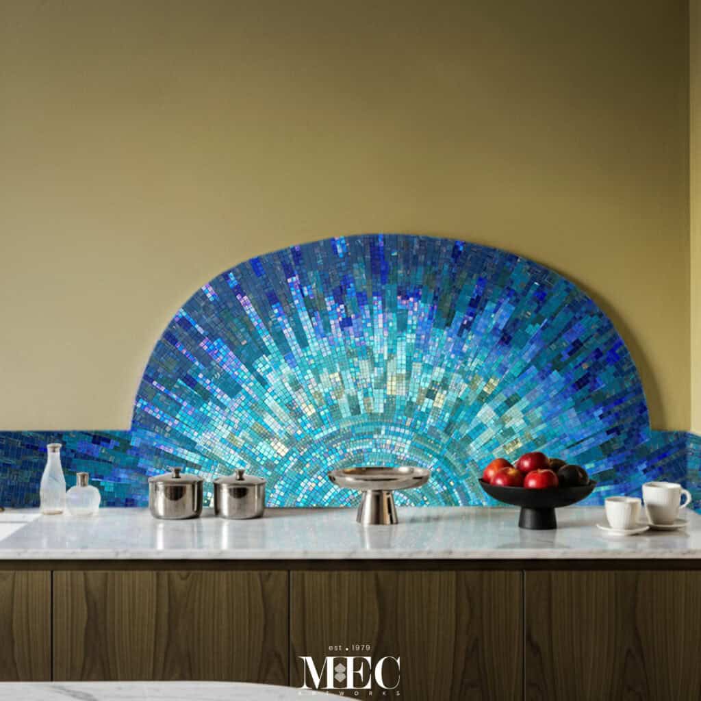 Mosaic kitchen backsplash designs featuring glass tiles