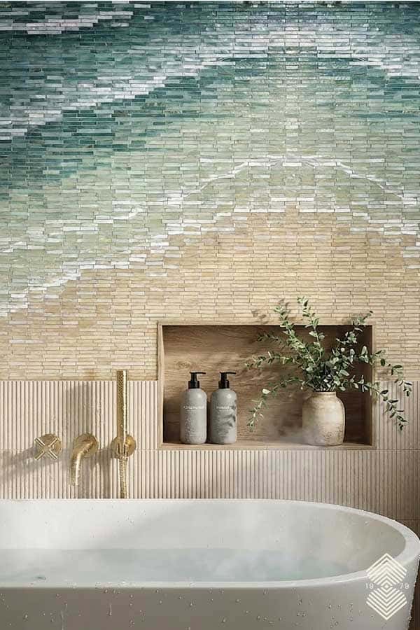 vertical mosaic tiles in bathroom