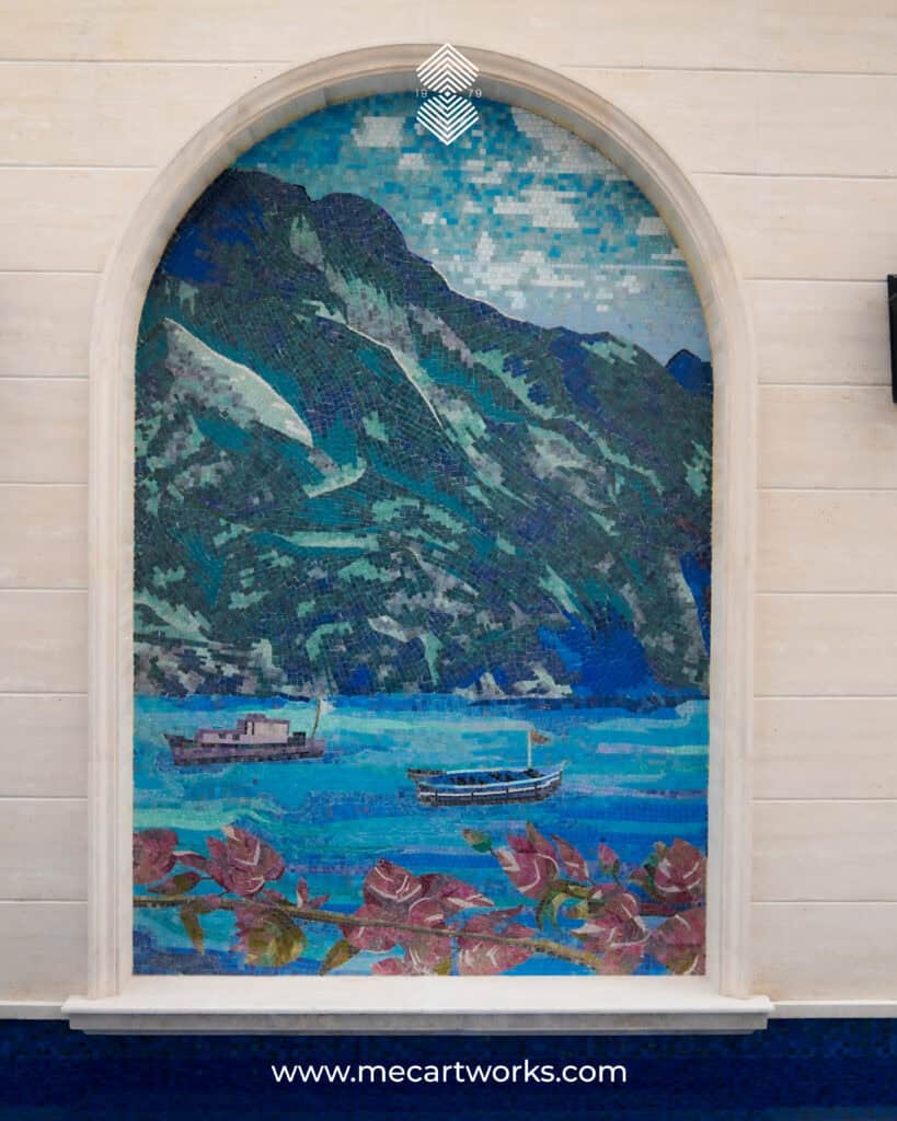 pool wall mosaic mural idea for outdoor space