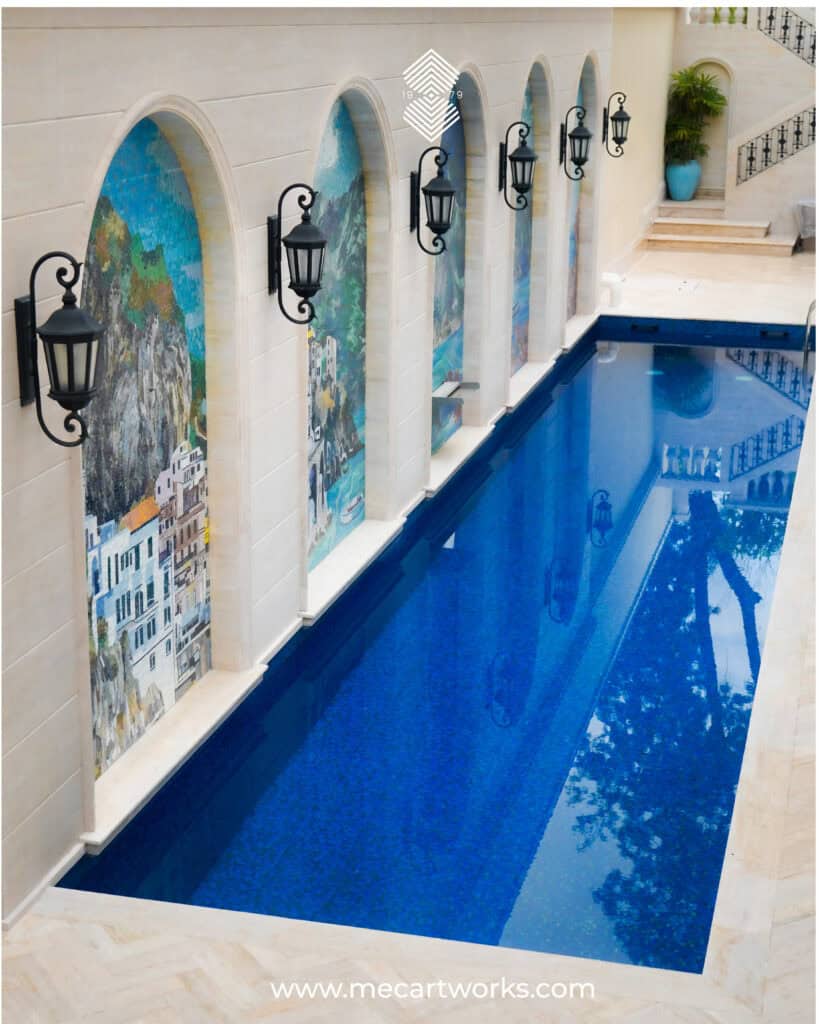 Mediterranean pool mosaic murals