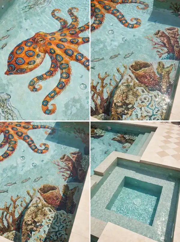 Artistic Octopus Pool Mosaic Installation - MEC Artworks