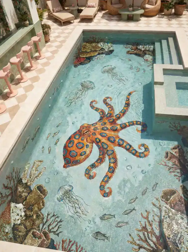 Artistic Octopus Pool Mosaic Installation - MEC Artworks