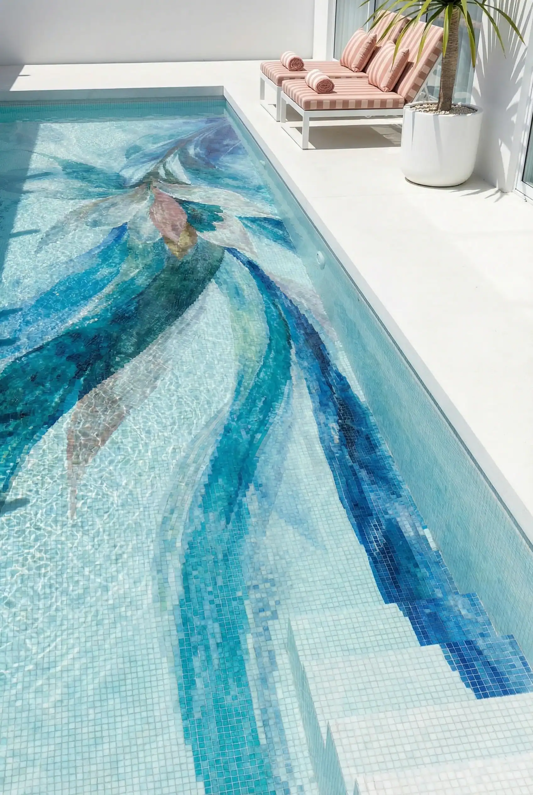 Modern Artistic Floral Pool Mosaic - Image 2