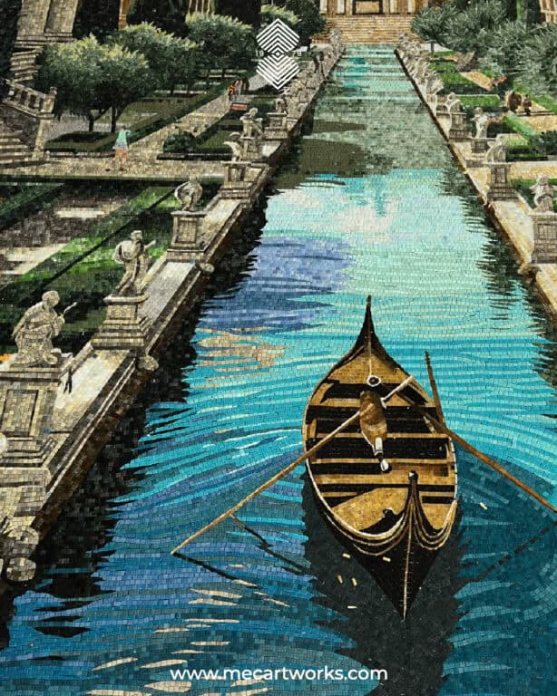 mosaic featuring boat and canal