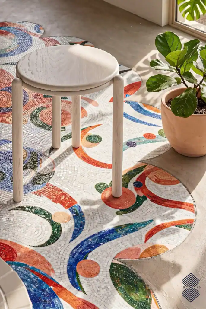 Floor Mosaic Featuring Colorful Vibrant Summer Design