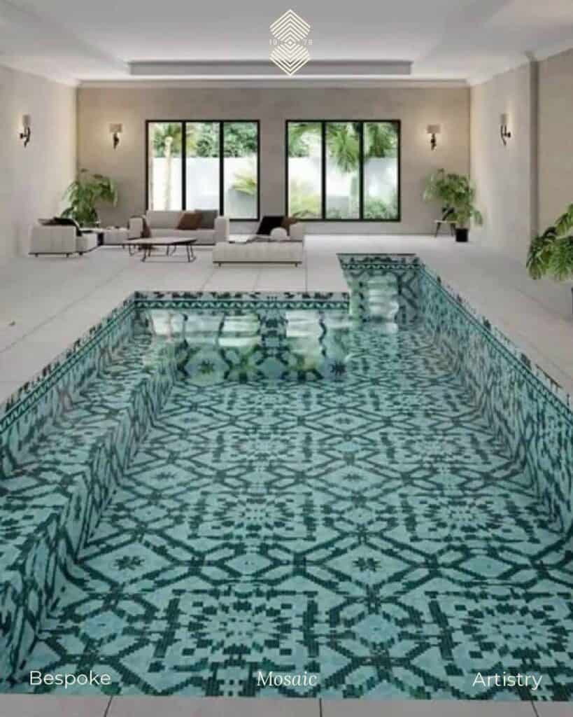 Luxury pool waterline tiles with Arabesque motifs design