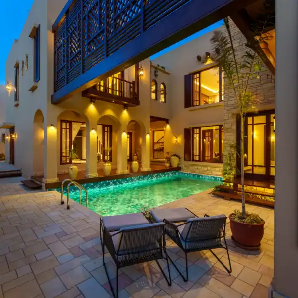 Geometric Azure Blend Pool Mosaic turquoise and aqua pool mosaic with shimmering glass tiles, ideal for luxury swimming pools, tropical villas, spas, and resort-style outdoor spaces