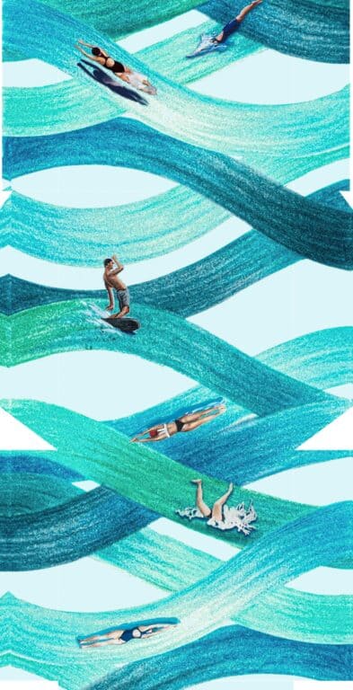 Groovy pattern showing surfers pool mosaic design