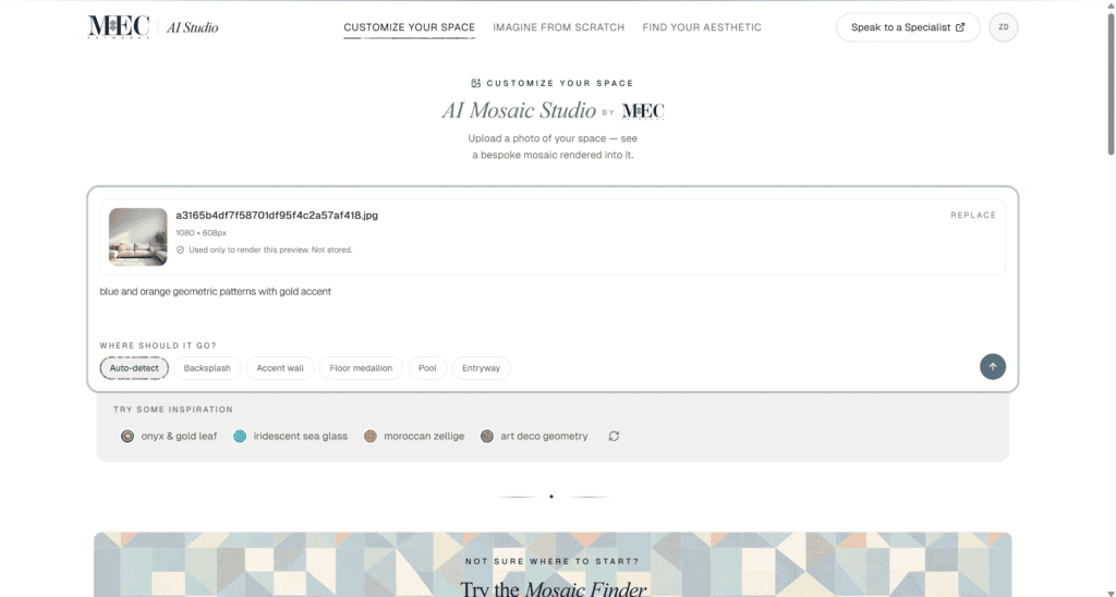 Creating a custom mosaic prompt to visualize a custom mosaic in your room using AI