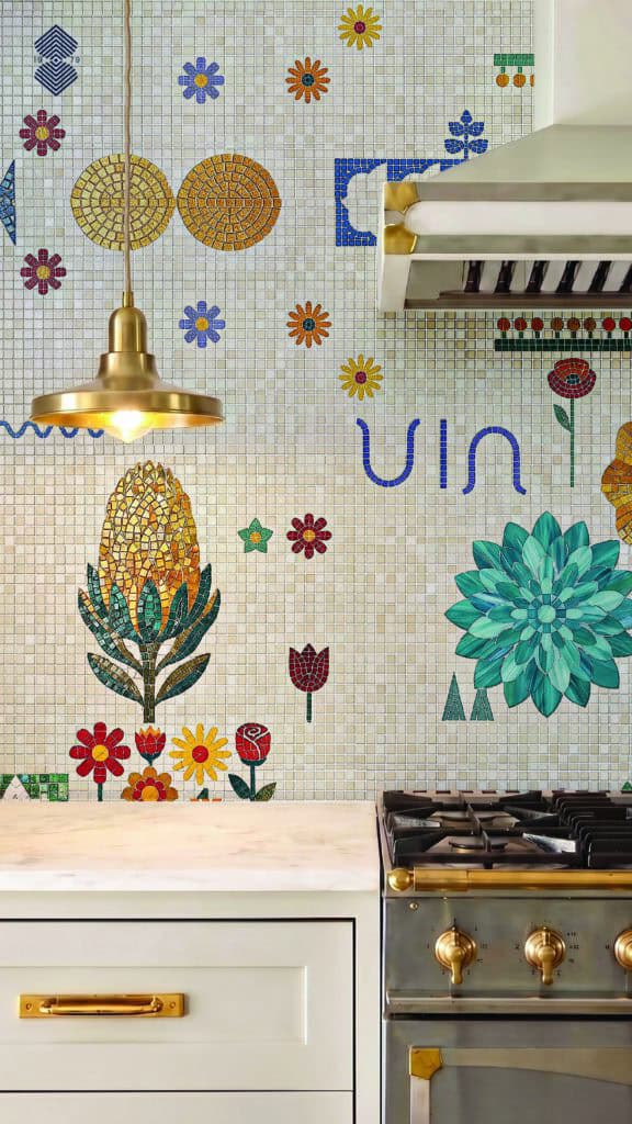 kitchen mosaic floral wall