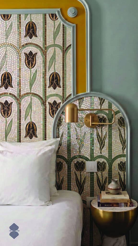 floral mosaic bedroom wall