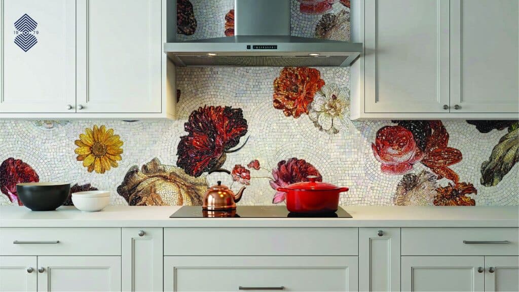 glass mosaic flower design for kitchen