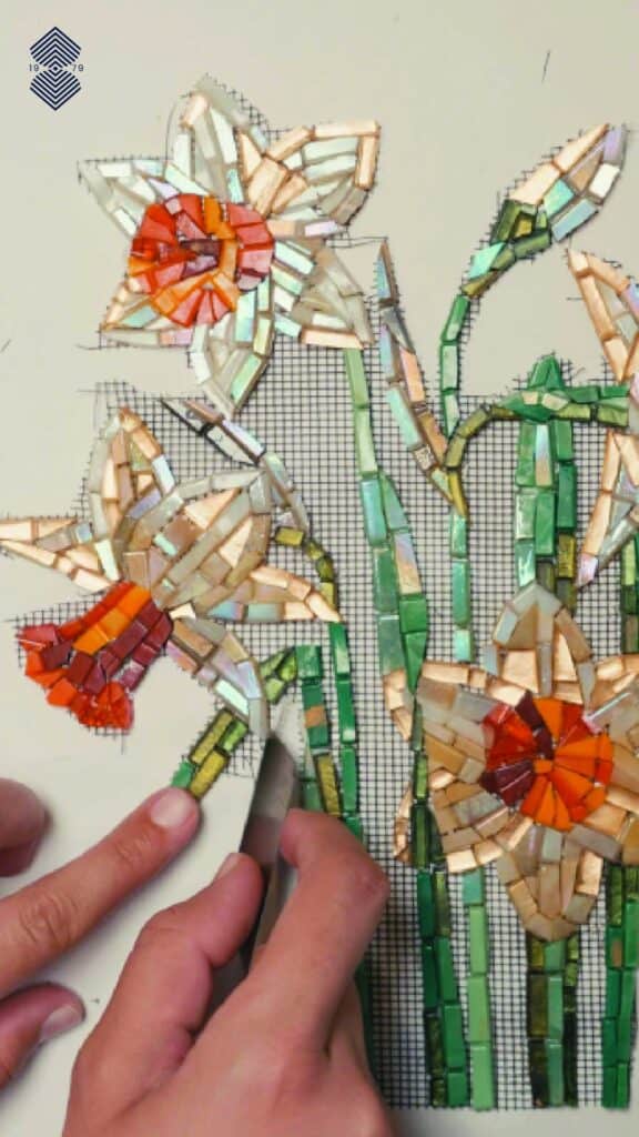 process for handcut mosaic flower design