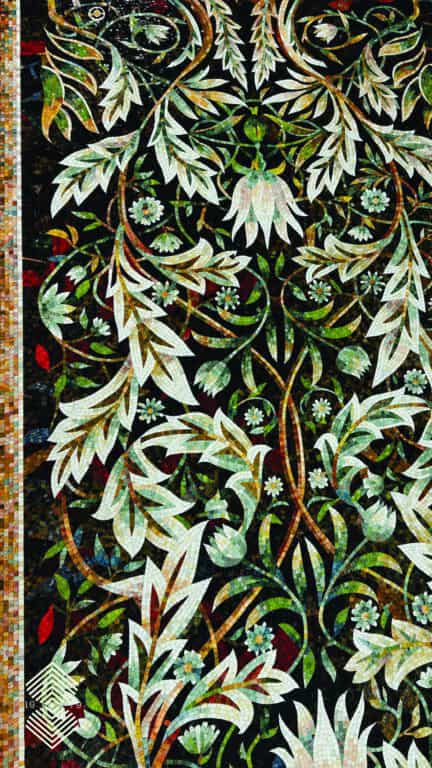 Handcrafted botanical floral mosaic wall mural in glass tesserae