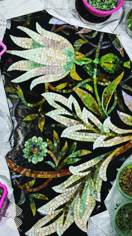 Decorative botanical mosaic mural for a luxury residential interior
