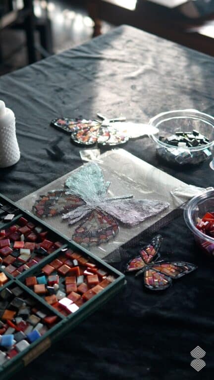 Getting material for the mosaic in place