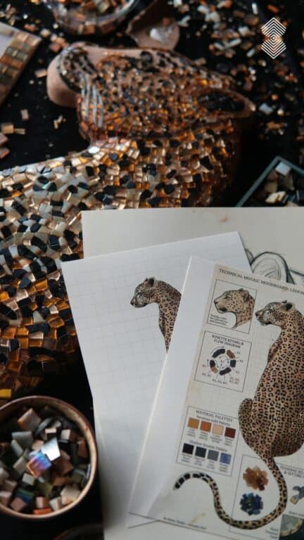 Initial sketches for leopard mosaic mural