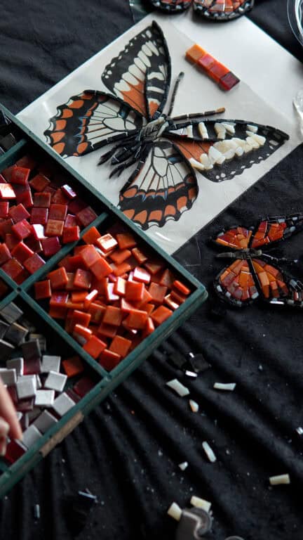 Detailing of the custom mosaic butterfly
