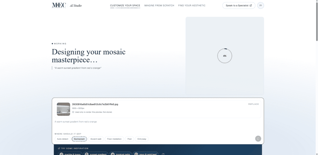 Preview Handcrafted Mosaic Backsplash using AI tool