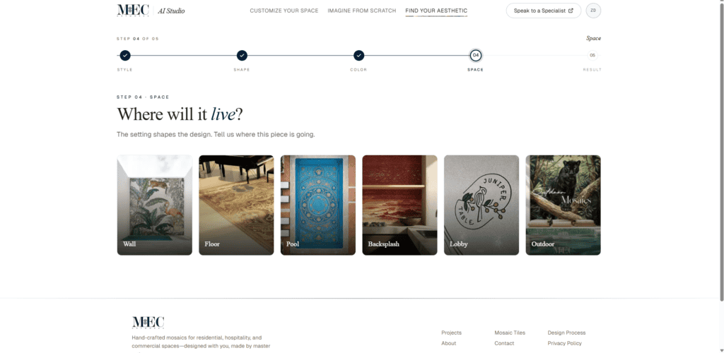 chossing space for your mosaic design using AI tool